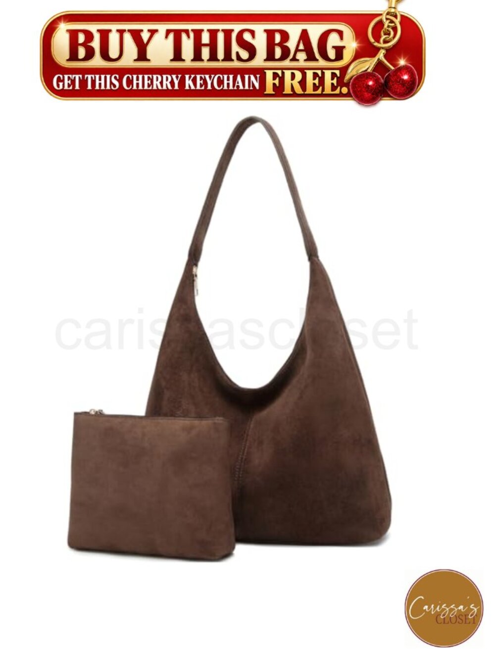 ✨BAIKELI Faux Suede Slouchy Hobo Bag Shoulder Bag 2-in-1 with Pouch